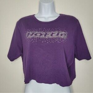 Vintage y2k 90s purple sparkly studded hottie short sleeve shirt self crop